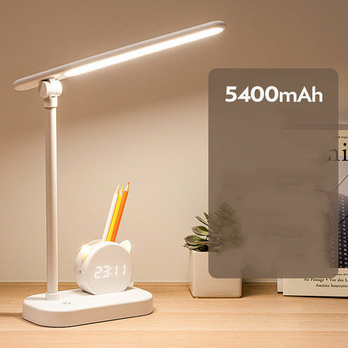 LED Eye Protection Desk Lamp Pen Holder With Clock