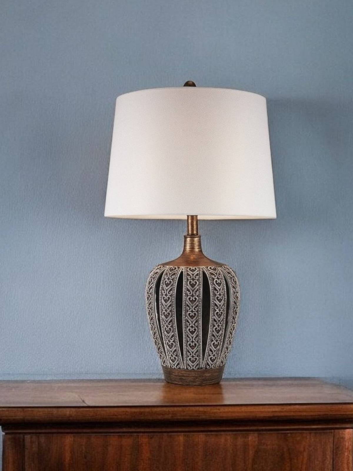 Primo Tall Brown Table Lamp with White Lamp Shade