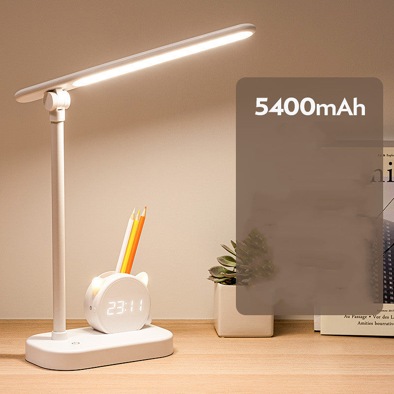 LED Eye Protection Desk Lamp Pen Holder With Clock