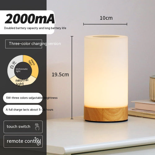 Portable Night Light Cordless Touch Remote Mini Bedside Table Lamp